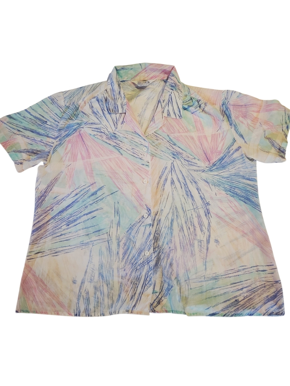 Vintage 70's Cape Cod Matchmate pastel brushstroke-style Print Shirt Size M/L - Picture 4 of 11